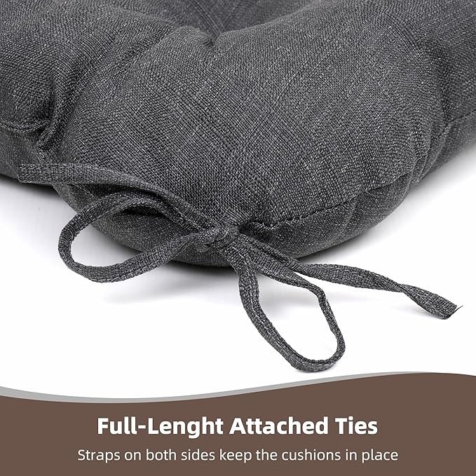 RACE LEAF Outdoor Seat Cushions Set of 2, 17" x 17" Square Patio Cushions, Plump Filling Tufted Water-Resistant Olefin Chair Seat Cushion with Ties for Non-Slip Support, Gray