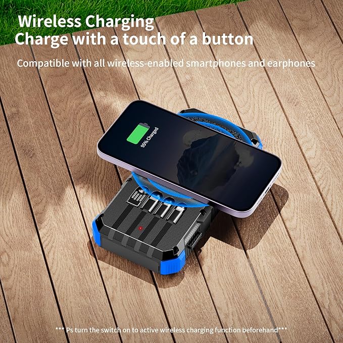 Solar Charger Power Bank 49800mAh Wireless Charger QC 3.0 Fast Charging Power Bank 8 Outputs 4 Inputs Solar Portable Charger Compatible with All Mobile Devices,SOS/Strobe/Strong Flashlights (Blue)