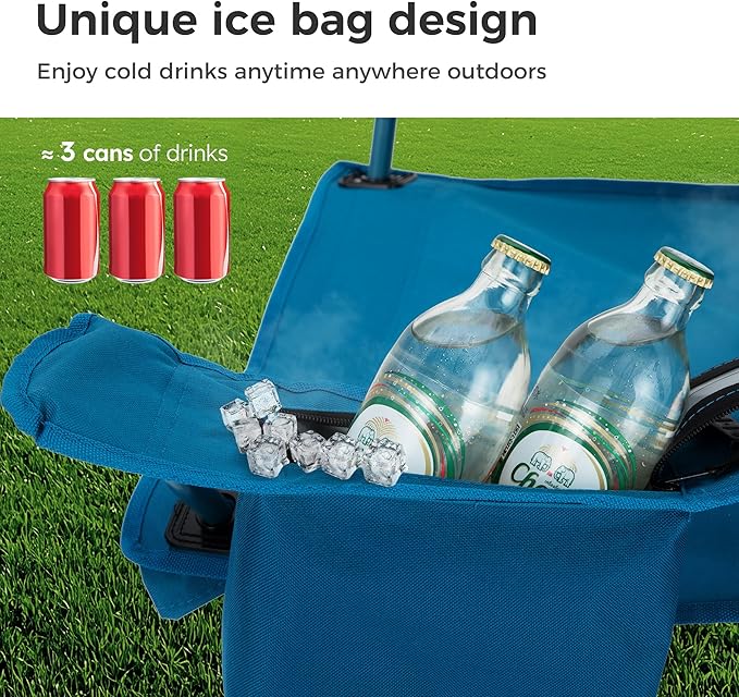 LET'S CAMP Camping Chair 2 Pack Folding Chair with 3-Can Cooler Bag Portable Lawn Chair with Cup Holder,Storage Pocket, Supports 225LBS, Collapsible Chair for Camp, Beach, Picnic (Blue)