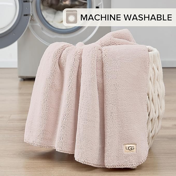 UGG Whitecap Plush Throw Blanket Fleece Lightweight Soft Throw for Couch or Bed Luxury Home Decor for Living Room Washable Hypoallergenic Blankets for Dorm Decor, 50-inch x 70-inch, Light Pink Quartz