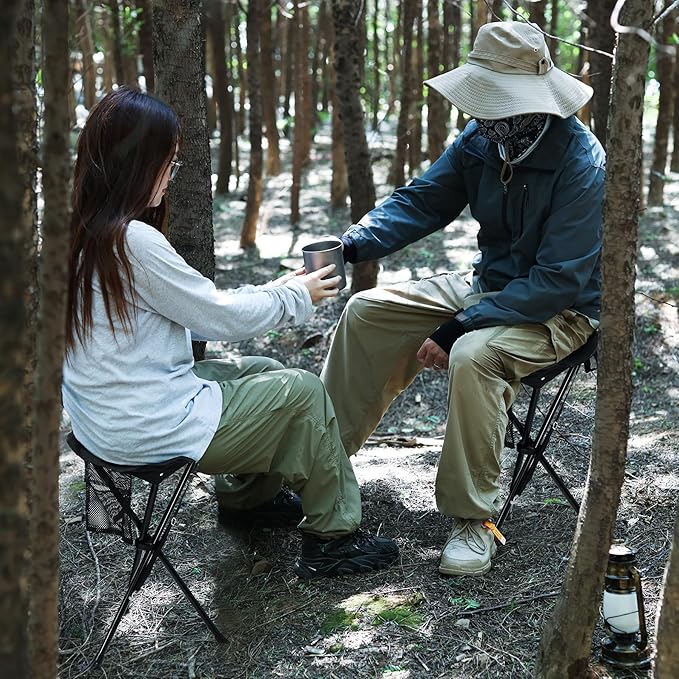 REDCAMP 2 Pack Extra Tall Folding Tripod Stools for Adults, Lightweight Portable Camping Stools for Blinds, Small Tripod Chairs for Fishing Backpacking Travel, Black