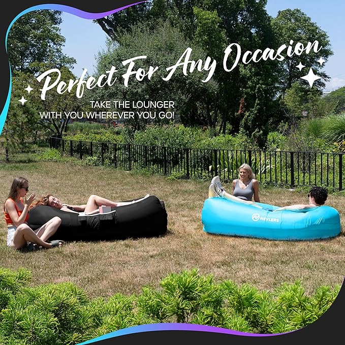 Nevlers 2 Pack Inflatable Loungers Air Sofa Couch | Perfect for Beach Chair Camping Chairs or Portable Hammock |Travel Bag Pouch, Pegs & 3 Pockets| Movie Seating & Camping Accessories Blow Up Lounger