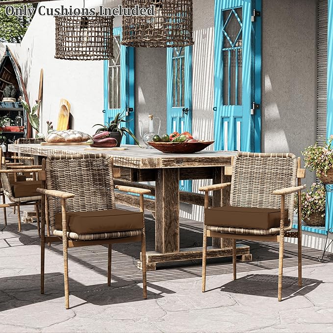 Patio Chair Cushions 18.5 X 16 X 4 Inch Waterproof Outdoor Seat Cushions for Patio Furniture, Outdoor Sofa Couch Pads with Ties & Handle, Set of 2, Chocolate