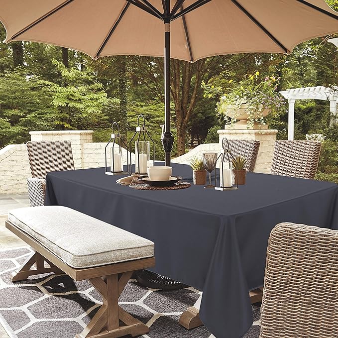 LUSHVIDA Rectangle Outdoor Tablecloth with Umbrella Hole and Zipper, 60x84 Inch Grey, Washable Waterproof Table Cloth Spill Proof Wrinkle Free Table Cover for Patio Spring Summer Picnic BBQS