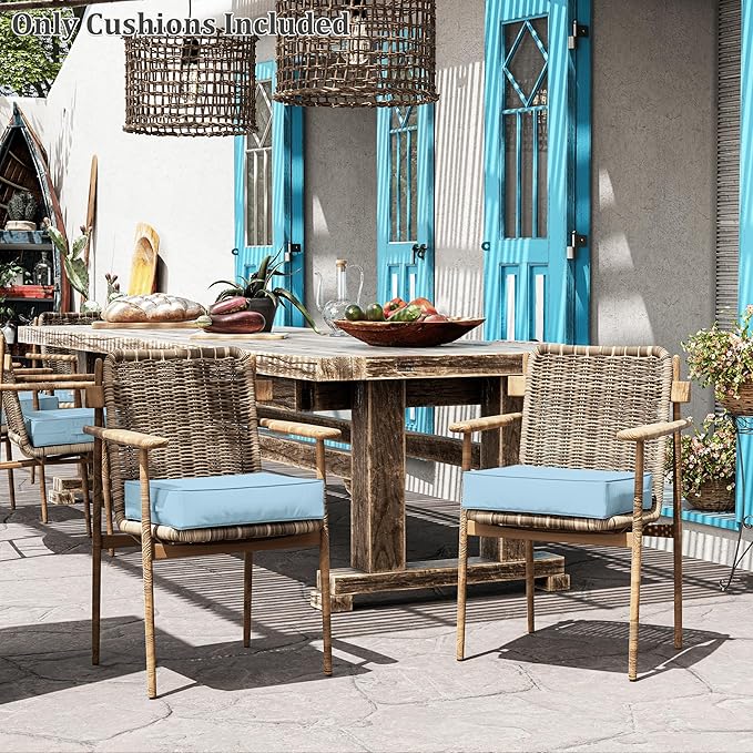 Patio Chair Cushions 18.5 X 16 X 4 Inch Waterproof Outdoor Seat Cushions for Patio Furniture, Outdoor Sofa Couch Pads with Ties & Handle, Set of 2, Light Blue