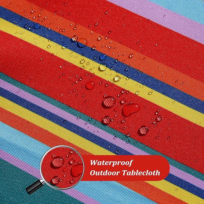 SquarePie Outdoor Tablecloth Rectangle with Umbrella Hole Waterproof Patio Table Cloth Spill Proof Wrinkle Free Table Cover for Spring Summer Picnic Garden Party, 52x70 Color Stripe