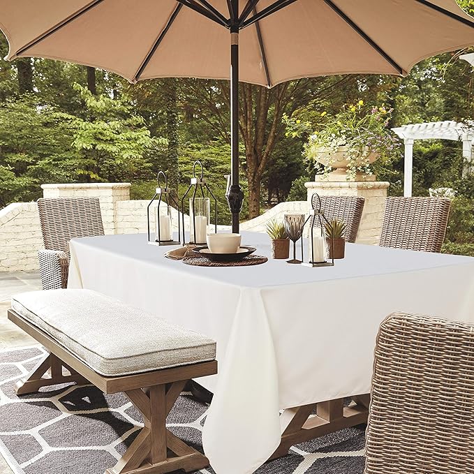 LUSHVIDA Rectangle Outdoor Tablecloth with Umbrella Hole and Zipper, 60x84 Inch Beige, Washable Waterproof Table Cloth Spill Proof Wrinkle Free Table Cover for Patio Spring Summer Picnic BBQS