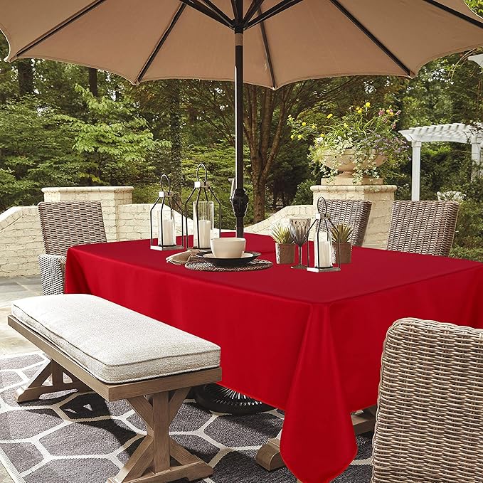 LUSHVIDA Rectangle Outdoor Tablecloth with Umbrella Hole and Zipper, 60x120 Inch Red, Washable Waterproof Table Cloth Spill Proof Wrinkle Free Table Cover for Patio Spring Summer Picnic BBQS