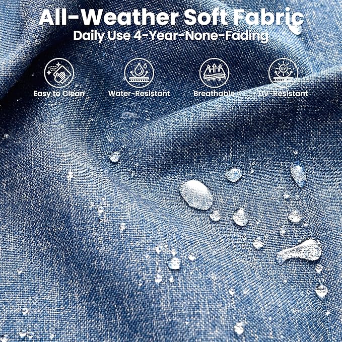 ovios 6 Pieces Patio Furniture Set with 54" Fire Pit Table, Outdoor Wicker Sofa with Comfy Cushions, All Weather High Back Rattan Couch Conversation Set, Denim Blue