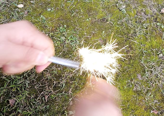 Fire Starter Kit – 6 Magnesium Bags + 3.15" Ferro Rod (12,000+ Strikes) + 4" Waxed Rope (12 Min Burn) – Survival Kit in Waterproof Tin for Camping, Hiking