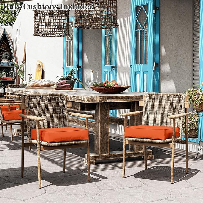 Patio Chair Cushions 19 X 19 X 4 Inch Waterproof Outdoor Seat Cushions for Patio Furniture, Outdoor Sofa Couch Pads with Ties & Handle, Set of 2, Orange