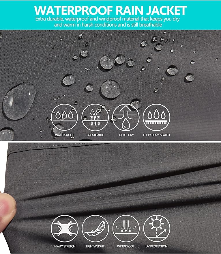 Little Donkey Andy Men's Waterproof Rain Jacket Outdoor Lightweight Hooded Raincoat for Hiking Golf Travel Fishing