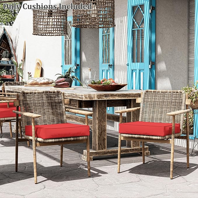 Patio Chair Cushions 22 X 22 X 4 Inch Waterproof Outdoor Seat Cushions for Patio Furniture, Outdoor Sofa Couch Pads with Ties & Handle, Set of 2, Red