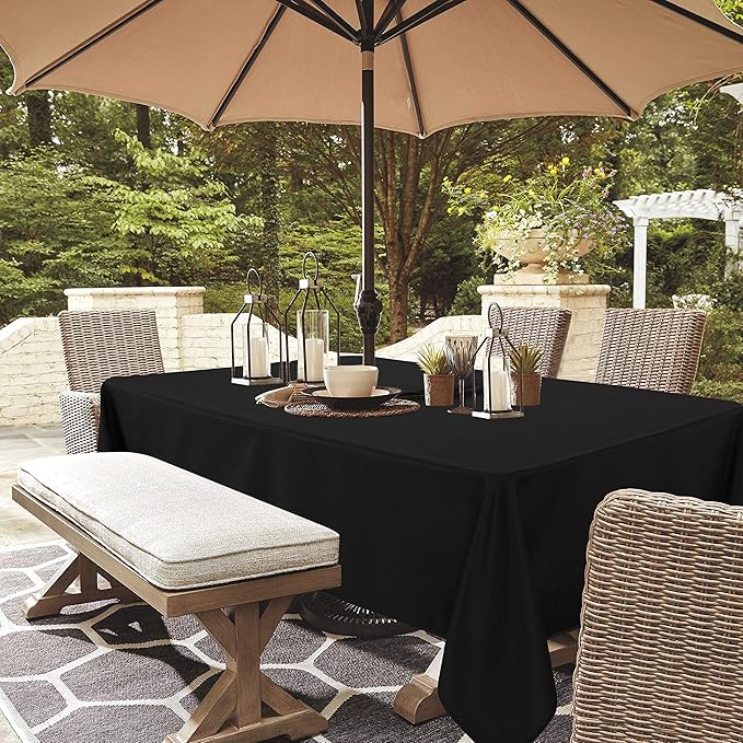 LUSHVIDA Rectangle Outdoor Tablecloth with Umbrella Hole and Zipper, 60x120 Inch Black, Washable Waterproof Table Cloth Spill Proof Wrinkle Free Table Cover for Patio Spring Summer Picnic BBQS