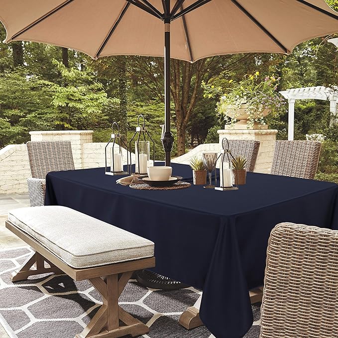 LUSHVIDA Rectangle Outdoor Tablecloth with Umbrella Hole and Zipper, 60x102 Inch Navy, Washable Waterproof Table Cloth Spill Proof Wrinkle Free Table Cover for Patio Spring Summer Picnic BBQS