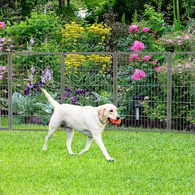 FXW Garden Fence with Door, 40in(H) x 18ft(L) 8 Panels Dog Fence Outdoor for The Yard - Heavy Duty Metal Fencing Tall Animal Barrier for Dog and Rabbit, Easy Assemble