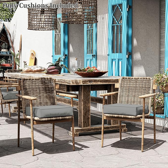 Patio Chair Cushions 19 X 19 X 4 Inch Waterproof Outdoor Seat Cushions for Patio Furniture, Outdoor Sofa Couch Pads with Ties & Handle, Set of 2, Light Grey