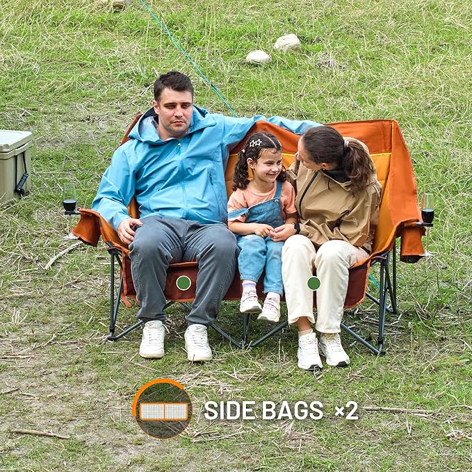 Timber Ridge Double Camping Chair, Heavy Duty Outdoor Folding Camp Couch, Loveseat Camping Chairs Perfect for Campsites, Patio/Lawn, Soccer Games or Other Youth Sports, Supports 800 lbs