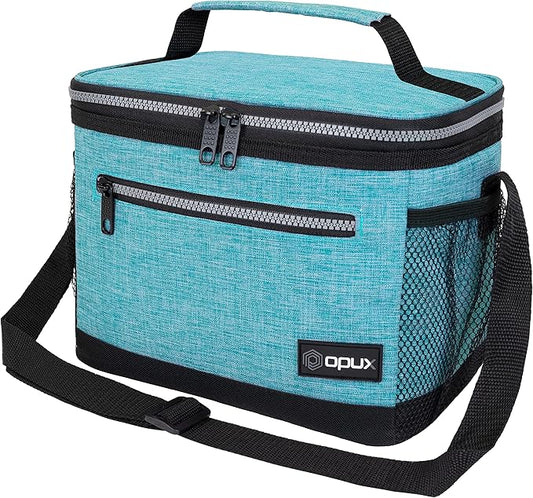 opux Insulated Lunch Box Men Women, Lunch Bag for Work School, Leakproof Soft Cooler Tote Adult, Large Lunch Pail Kids Boys Girls, Picnic Beach Food Bag with Shoulder Strap, Turquoise Blue