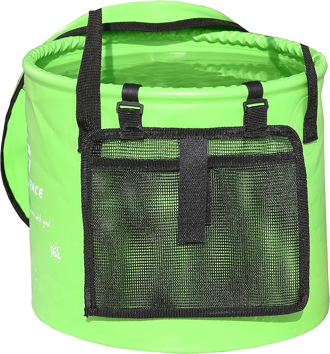 Premium Collapsible Bucket by Freegrace - Compact Portable Folding Water Container - Lightweight & Durable - Includes Handy Tool Mesh Pocket