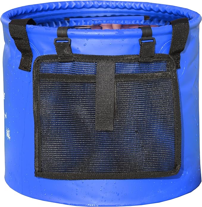 Premium Collapsible Bucket by Freegrace - Compact Portable Folding Water Container - Lightweight & Durable - Includes Handy Tool Mesh Pocket