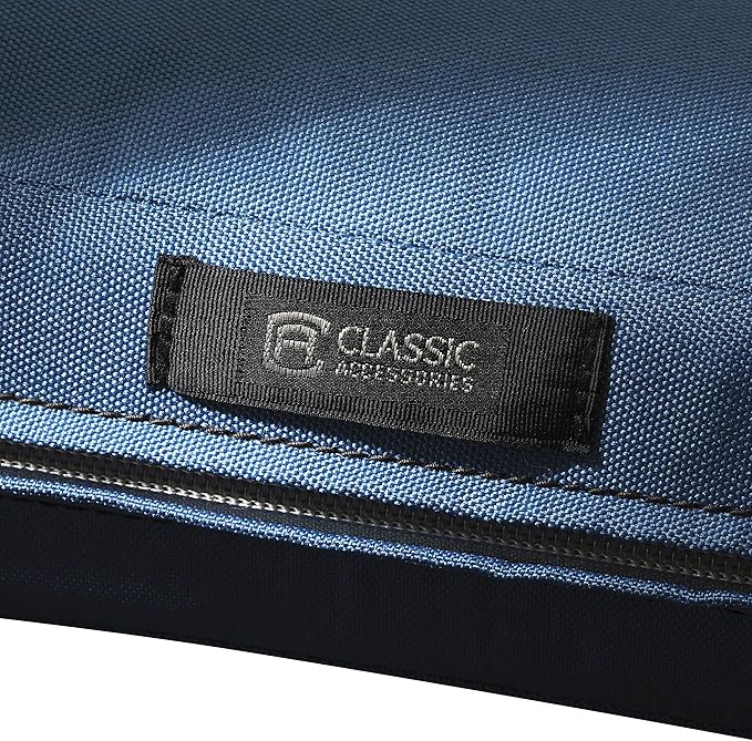 Classic Accessories Ravenna Water-Resistant 25 x 25 x 5 Inch Square Patio Seat Cushion Slip Cover & Foam, Empire Blue, Lounge Chair Cushion