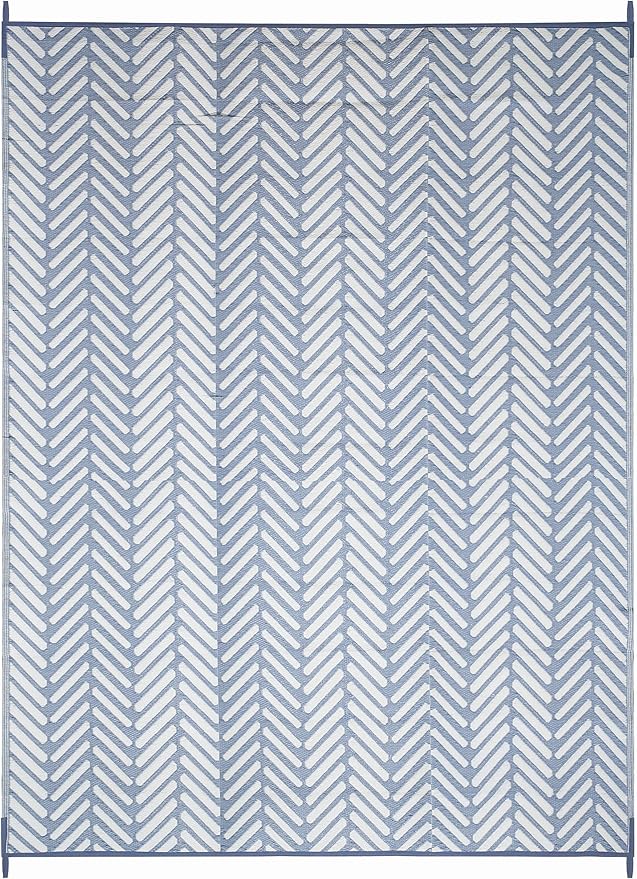 FH Home Outdoor Camping Rug - Waterproof, Fade Resistant, Reversible - Premium Recycled Plastic - Herringbone - Large Patio, Deck, Sunroom, RV - Fresno - Light Blue - 5 x 8 ft Foldable