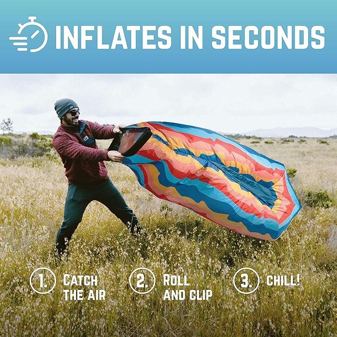 Chillbo Shwaggins Inflatable Couch – No-Pump Setup, Ripstop Polyester, Stability Pegs, Fun Prints, Portable Air Lounger for Beach, Camping, Festivals, and Tailgating - Desert Daydream