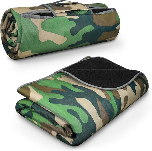 Tirrinia Waterproof Outdoor Blanket with Sherpa Lining, Windproof Triple Layers Warm Comfy Foldable for Camping Stadium, Beach, Picnic, Grass, Concerts, Car, Dog, 51''X 59'' & 59''X 80''